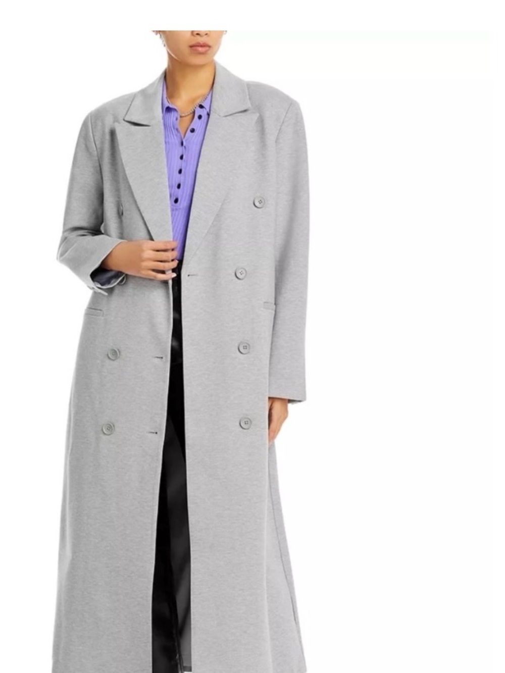 Good American Long Light Gray Double-Breasted Coat jacket